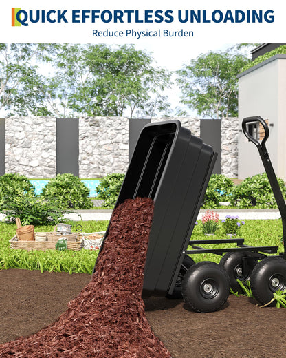 GarveeLife Poly Dump Cart - Heavy Duty 1200lbs Garden Cart with Quick-Release Dumping 13" Tires, Utility Wagon for Yard Work, Landscaping, Gardening