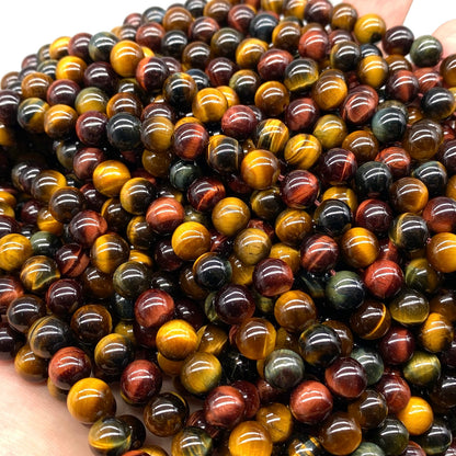 ABCGEMS African Tri-Color Tigers Eye Beads (Gorgeous Matrix- Mohs Hardness 7) Healing Energy Crystal Stone Ideal for Bracelet Necklace Ring DIY Jewelry Making Craft Men Women Smooth Round Tiny 6mm