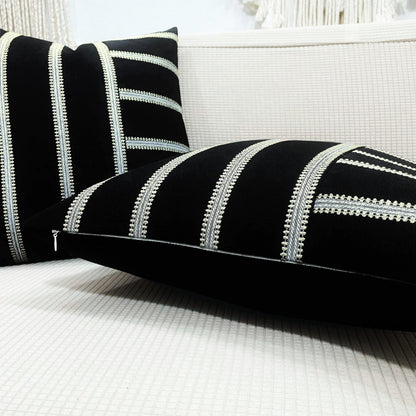 Slow Cow Pack of 2 Stripe Patchwork Throw Pillow Cover Cushion Cover Pillow Cover for Sofa Couch 18 x18 Inches