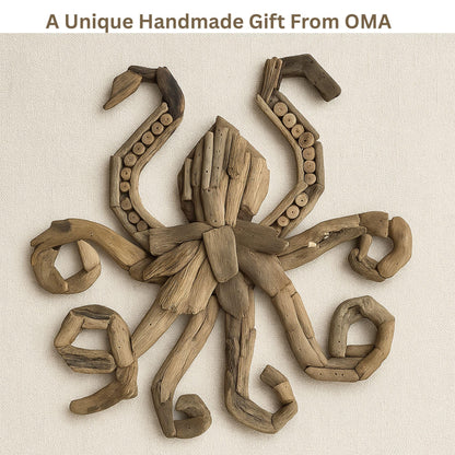 OMA Driftwood Octopus Wall Art – Handcrafted Coastal Beach & Rustic Farmhouse Style Driftwood Wall Decor for Home, Living Room, Bathroom, Beach House – Large Size