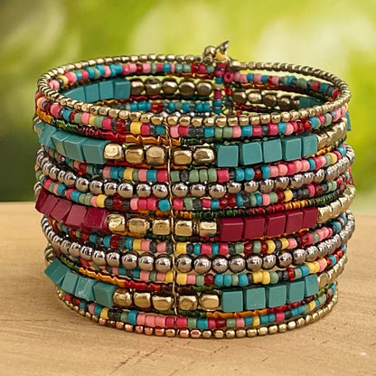 SPUNKYsoul Presents Zura Cuff Bracelet for Women Collection - Adjustable, Stylish Boho Inspired Beaded Bracelets, Trendy Stackable Bead, Ideal for Everyday Wear & Special Occasions (Teal, Red, Cube)