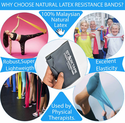 Resistance Bands Set. 5 Pack Latex Physical Therapy, Professional Elastic Rubber Band. Perfect for Home Exercise, Workout, Strength Training, Yoga, Pilates Rehab Gym Leg Upper, Lower Body