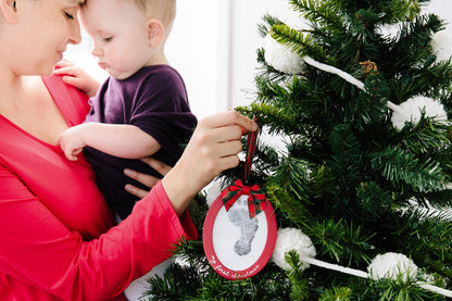 Pearhead Babyprints Double-Sided Christmas Photo Ornament with Clean Touch Ink Pad, Baby's First Christmas Holiday Keepsake Ornament, Newborn Handprint or Footprint Kit, 2 Sided, Red (Pack of 2)
