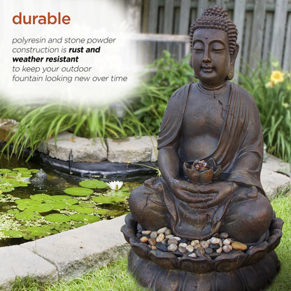 Alpine Corporation GEM122 Outdoor Floor Meditating Soothing Buddha Statue Waterfall Fountain for Garden, 33", Bronze