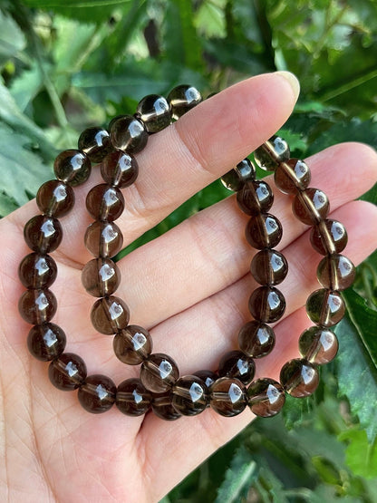 GAF TREASURES Smoky Quartz Crystal Bead Bracelet 8mm, Genuine Smoky Quartz Stretch Gemstone Bracelet, Healing Crystal Bracelet, Gift for Men & Women (10)
