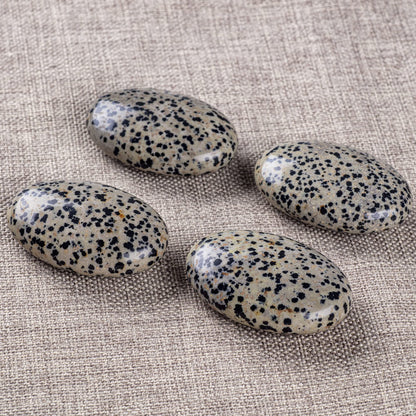 UFEEL Dalmatian Jasper Palm Stone Crystal Natural Chakra Therapy Polished Healing Crystal Oval Pocket Gemstone for Anxiety Stress Relief