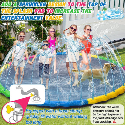 12 ft Giant Inflatable Splash Pad Extra Large 144" 2025 Update Non Slip Pad for Adults Large Dogs Pets Giant Thicken Sprinkler Pool Summer Outdoor Fun Backyard Fountain Play Mat (Cute Style)