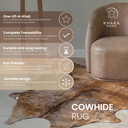 Khara Home Premium 100% Genuine Cowhide Rug Large 5x7 Ft Leather Area Rug for Living Room, Cozy, Unique, and Durable, Western Home Decor – from Argentina (Dark Brindle, 5 x 7)