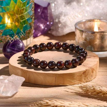 Bivei Garnet - Passion and Energy - 8mm Beaded Bracelets for Women Handmade Semi Precious Natural Stone Stretch Elastic Jewelry Yoga Protection Gifts