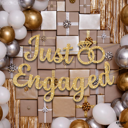 KatchOn, Glitter Gold Just Engaged Banner - 10 Feet, No DIY | Engagement Banner for Just Engaged Decorations | Engagement Party Decorations | Just Engaged Decorations