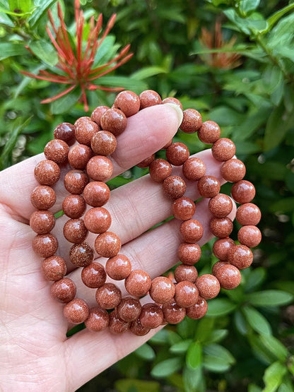 GAF TREASURES Red Goldstone Crystal Bead Bracelet 8mm, Genuine Red Goldstone Stretch Gemstone Bracelet, Healing Crystal Bracelet, Gift for Men & Women (1)