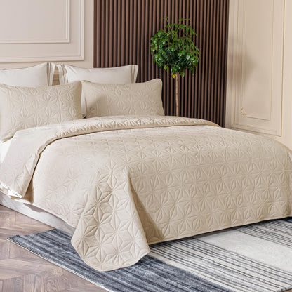 Whale Flotilla Queen Quilt Bedding Set, Soft Brich Beige Bedspreads Quilts Queen Full Size for All Seasons, 3 Pieces Lightweight Geometric Star Pattern Coverlet