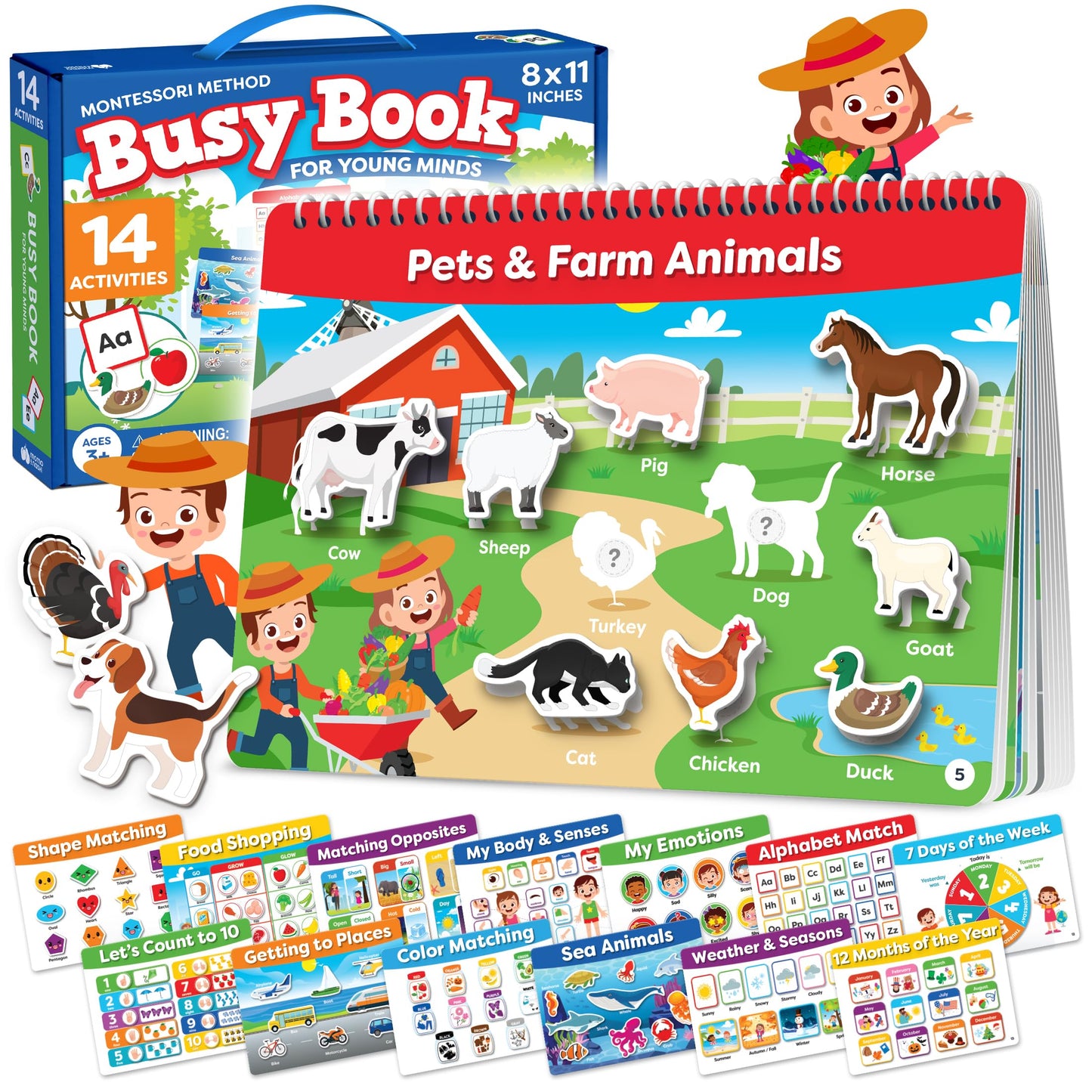 Montessori Preschool Busy Book for Toddlers Ages 3 and Up - Preassembled - Preschool Learning Activities Montessori Educational Toys - Gifts for 3 Year Old Boys, Toddler Learning Toys Activities