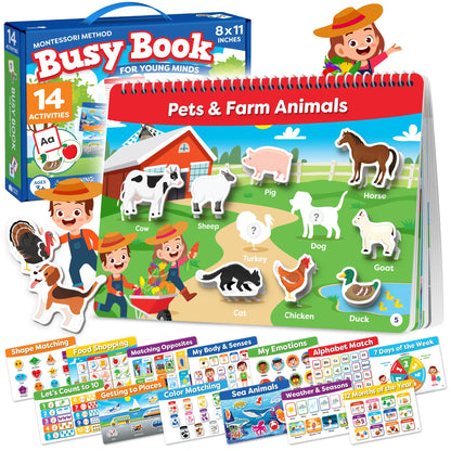 Montessori Preschool Busy Book for Toddlers Ages 3 and Up - Preassembled - Preschool Learning Activities Montessori Educational Toys - Gifts for 3 Year Old Boys, Toddler Learning Toys Activities