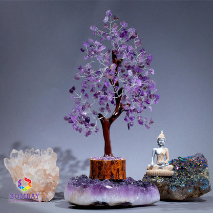 Amethyst Crystal of Life with Silver Wire, Feng Shui Gemstone Bonsai Chakra Tree for Healingof Life Decor, Spiritual Crystal Gifts for Women and Men, Moneyfor Meditation and Reiki