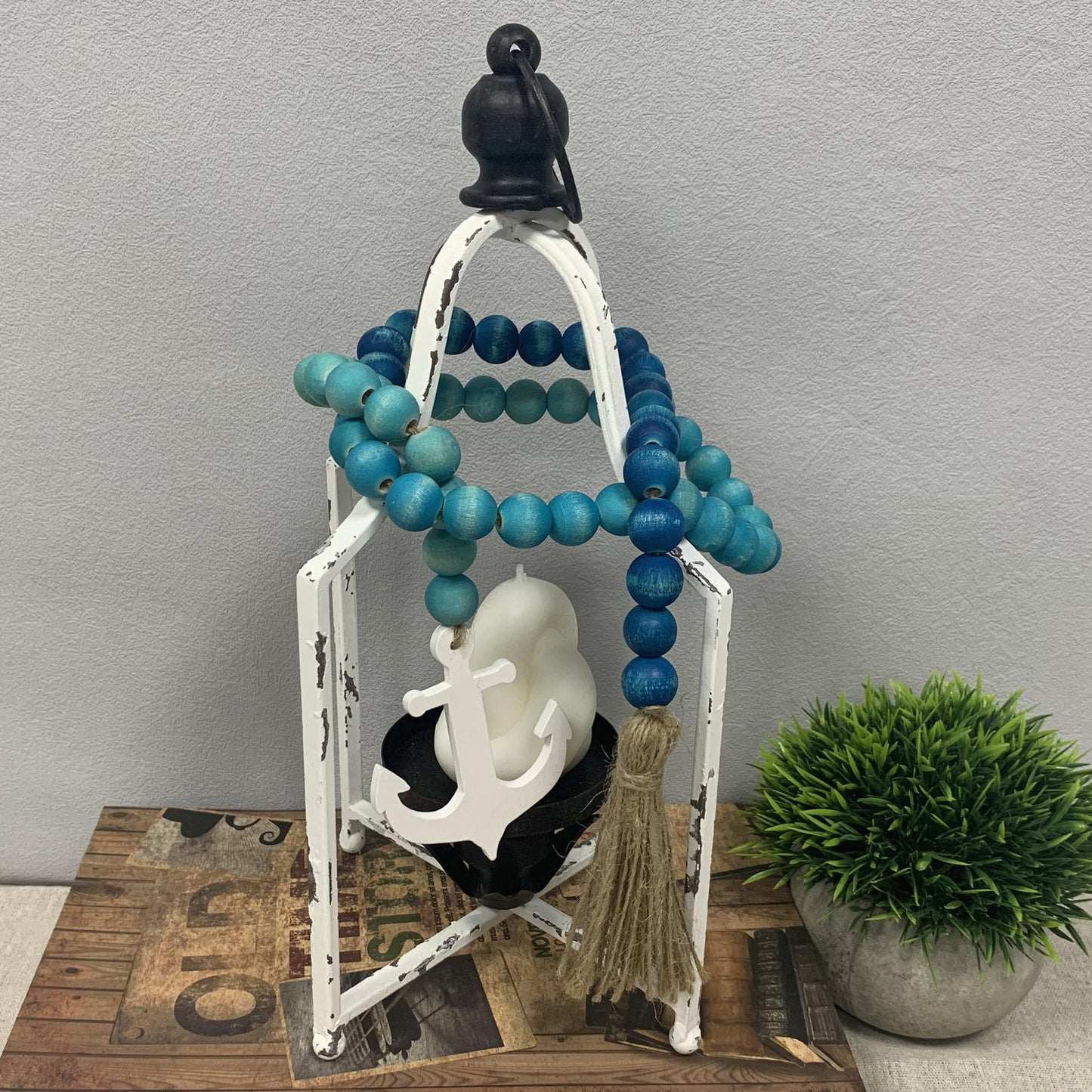 40" Handmade Farmhouse Bead Garland Wood with Tassel, Boho Chic Decorative String Beads Home Decor, Table Tiered Tray Country Wooden Accents