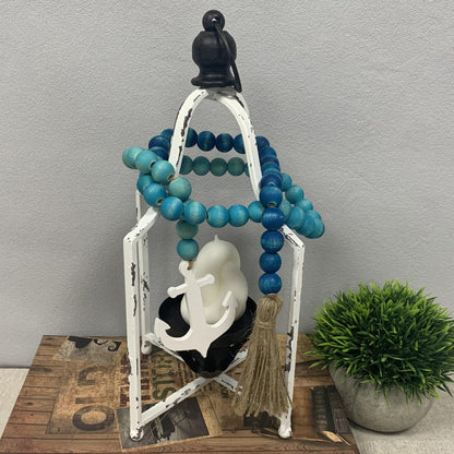 40" Handmade Farmhouse Bead Garland Wood with Tassel, Boho Chic Decorative String Beads Home Decor, Table Tiered Tray Country Wooden Accents