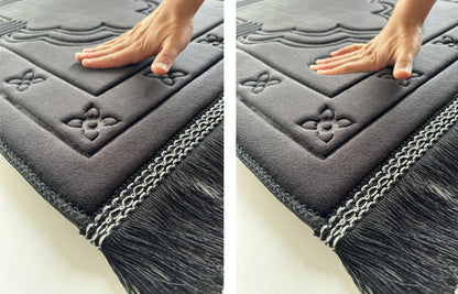 Islamika Orthopedic Prayer Rug Memory Foam Muslim Prayer mat - Padded Very Thick Prayer Rug Sajadah for Men Women for Eid Travel Ramadan, Soft and Luxury (Black) (Black)