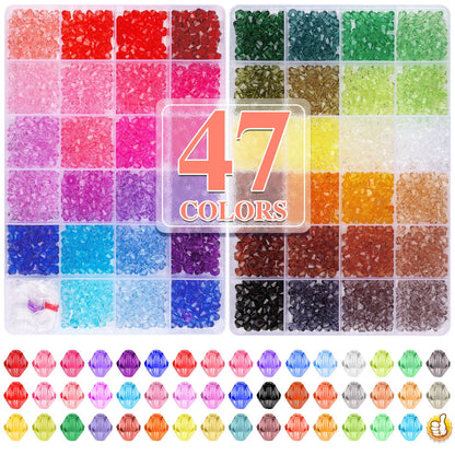 XSEINO 3760 Pieces 6mm Crystal Beads for Jewelry Making, 47 Colors Crystal Acrylic Beads for Bracelets Jewelry Making and DIY Crafts