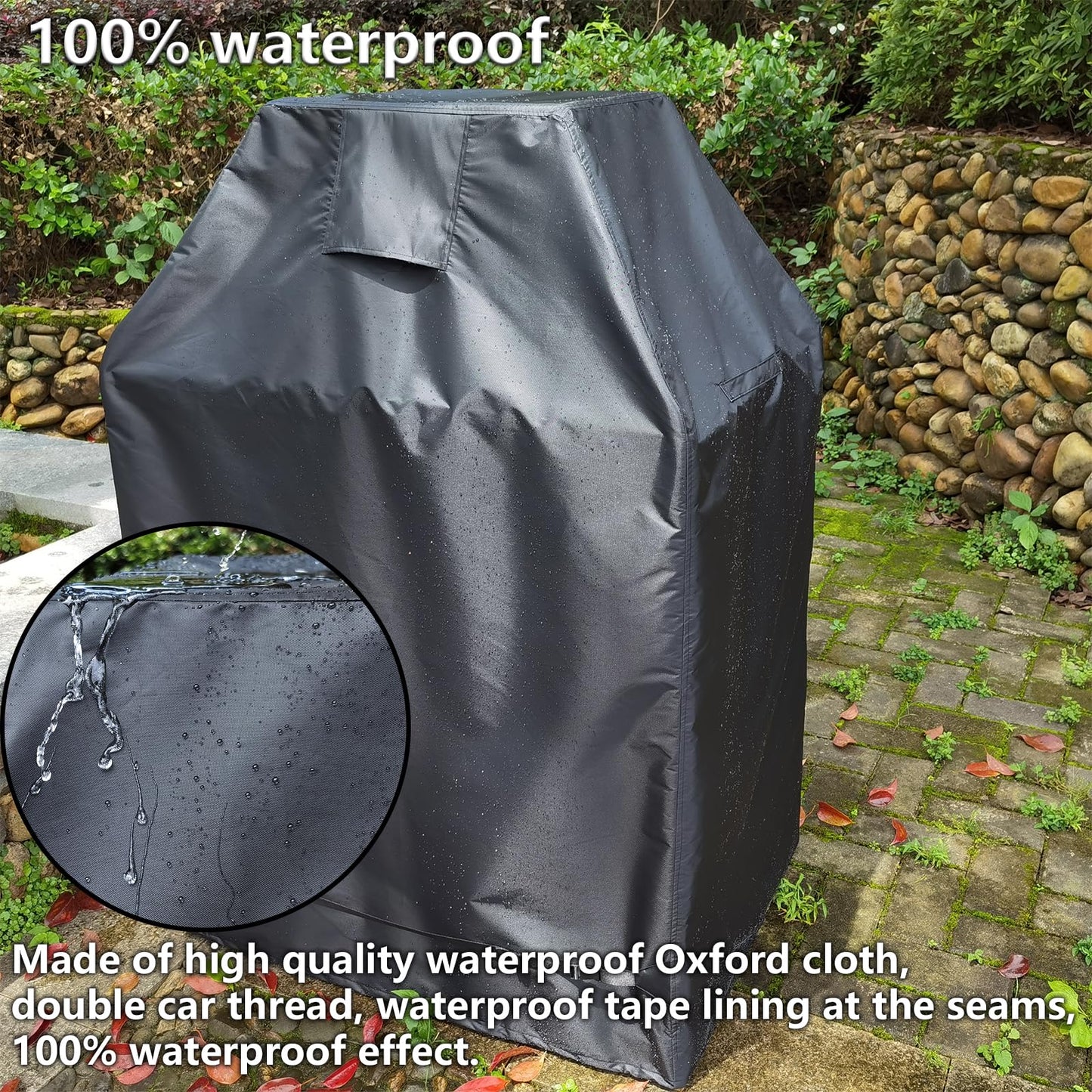 Outdoor Fireplace Cover 100% Waterproof Patio Wood Burning Fireplaces Rain Cover Weather-Proof / UV-proof/Full-coverage Rust-Proof Protection Chiminea Fire Pit Covers 37"W x 26"D x 56"H, Black