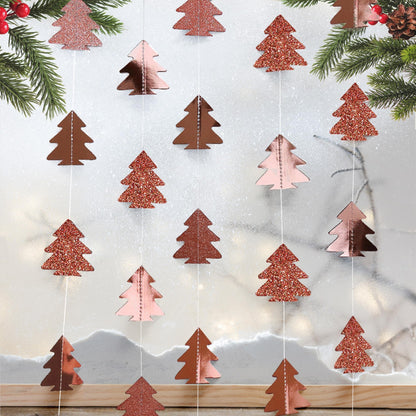 Cheerland Rose Gold Christmas Tree Garland Happy Holidays Banner Woodland Theme Party Decoration Xmas Hanging Backdrop Christmas Banner Wall Decor for Winter Birthday Party New Year Decorations