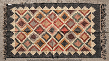 RugsJaipurIndia Boho Kilim Area Rug Wool & Jute Flatweave Handmade Tribal Geometric Rug Southwestern Farmhouse Carpet for Living Room Bedroom Kitchen Entryway 2X3
