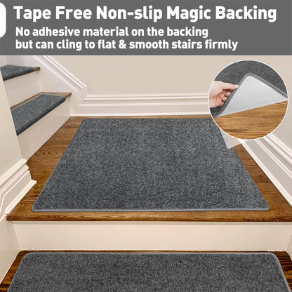 PURE ERA Carpet Stair Tread Landing Mat Tape Free Self Adhesive Non Slip Skid Resistant Indoor Doormat Area Rug Floor Mat for Kitchen Bathroom Workstations Washable 2' X 3' (Dark Gray)