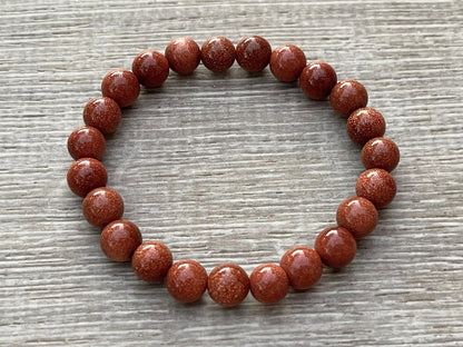GAF TREASURES Red Goldstone Crystal Bead Bracelet 8mm, Genuine Red Goldstone Stretch Gemstone Bracelet, Healing Crystal Bracelet, Gift for Men & Women (1)