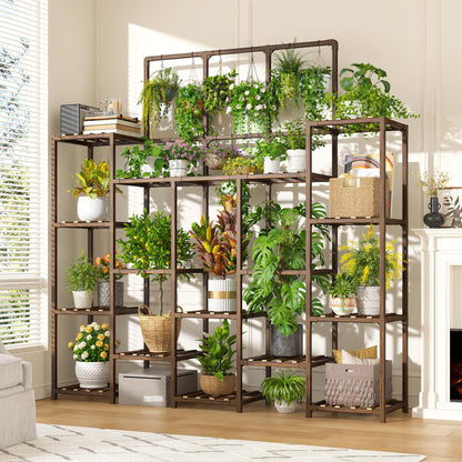 EnHomee Plant Stand Indoor Tall Plant Stand Outdoor Large Wood Plants Shelf with 18-22 Pots for Patio, Living Room, Garden, Balcony, 55.9" Wx63.1 Hx11.78 D