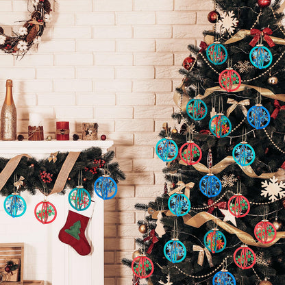 Chunful 24 Pcs DIY Christmas Wooden Ornaments 3D Unfinished Wood Crafts to Paint Christmas Hanging Cutouts Blank Hollow Wood Santa Reindeer Snowman Slice for Xmas Tree Decorations(Snowflake)