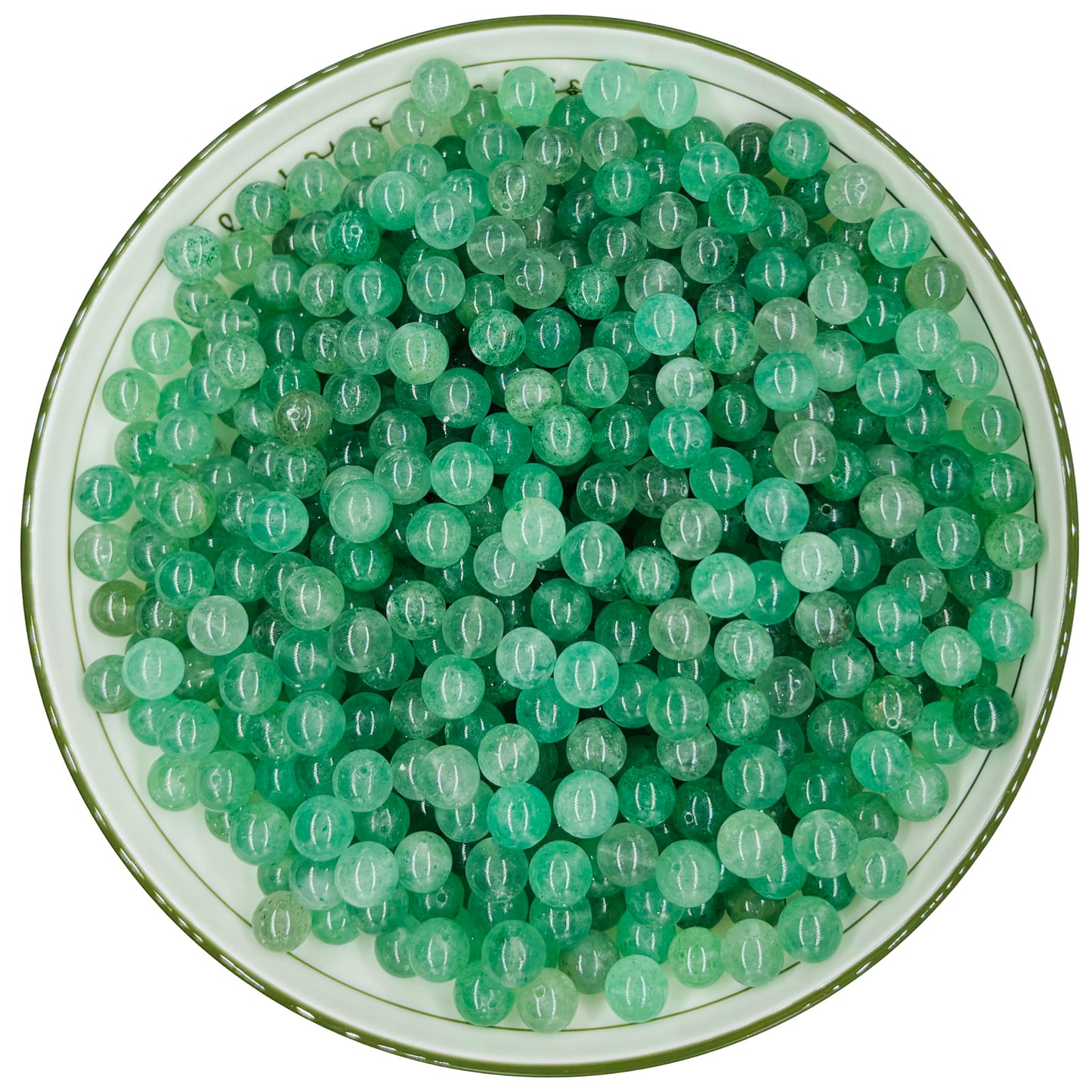 WHNKFB 10mm 50PCS Natural Green Strawberry Quartz Round Beads, Loose Crystal Beads with Strawberry Seed-Like Contents for Jewelry Making Craft - 4mm 6mm 8mm 10mm Options with Free Elastic Cord