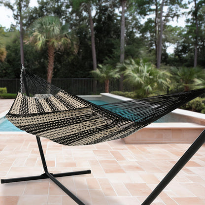 Sunnydaze Handwoven XXL Thick Cord Mayan Double Hammock for Outside - 625-Pound Capacity Heavy-Duty Outdoor Hammock - Black/Natural