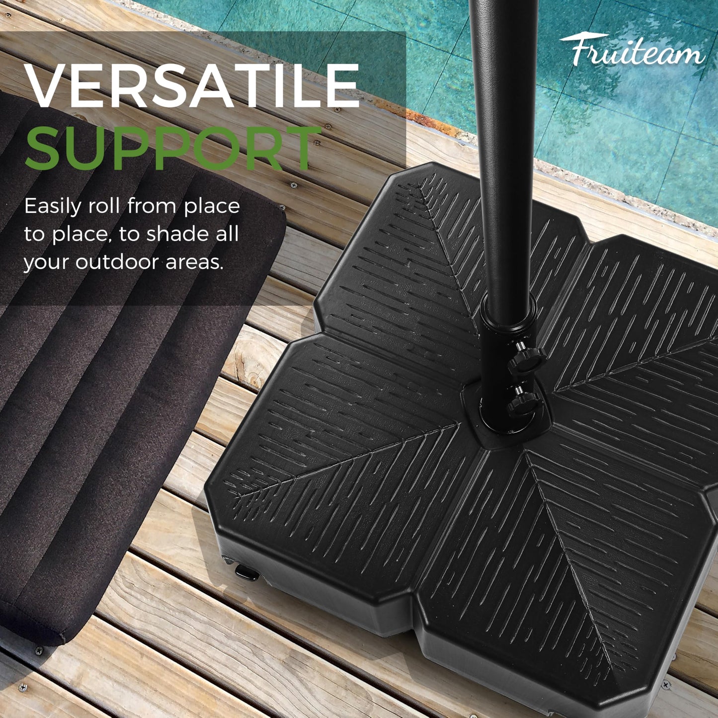 FRUITEAM 110lb Capacity Fillable Portable Umbrella Base with Wheels,Patio Umbrella Base Water & Sand Filled Umbrella Stand for Garden,Outdoor,Deck w/2 Locks,2Knobs