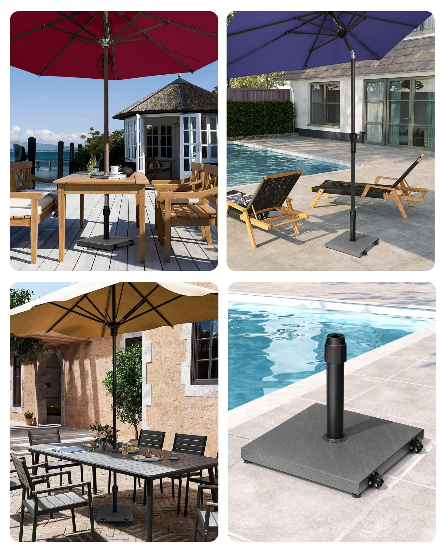 JOINHOM 45lbs Patio Umbrella Base with Wheels - Heavy Duty Outdoor Patio Market Umbrella Stand for Deck with Rollers, Poolside, Balcony, Wind-Resistant Design, Grey