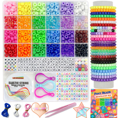 LIS HEGENSA Pony Beads Bulk,Kandi Beads for Necklace Jewelry Making Hair Braiding,Bracelets Making Kits,Hair Bead,Bracelet Plastic Bead for Crafts Braids Girls(24 Color,1000PCS)