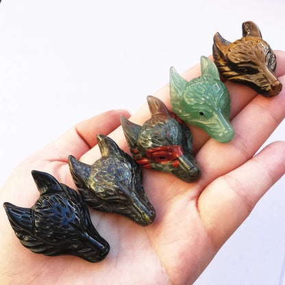 Bacatgem Natural Black Obsidian 1.57 inchs Wolf Head Pocket Crystals and Healing Stone Figurine,Haped DIY-Jewelry Pendant