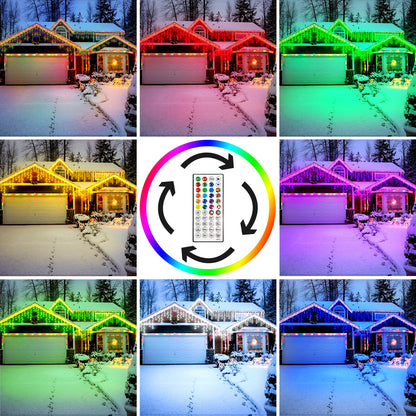 HGJ 49FT 128 Functions Christmas Icicle Lights Outdoor with 504 LED 8 Modes and Timer Curtain Lights Outside for Garden Holiday Gatherings Indoor Outdoor Decorations