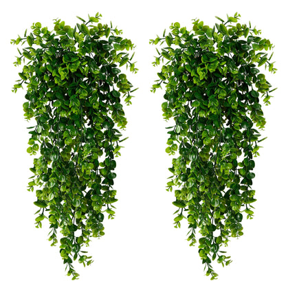 Sggvecsy 4 Pack Artificial Hanging Plants Fake Hanging Plant Faux Hanging Eucalyptus Plants UV Resistant Plastic Plants for Indoor Outdoor Room Wall Wedding Patio Porch Decor