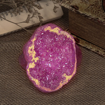 SUNYIK Natural Rainbow Titanium Coated Quartz Geode Quartz Crystal Cluster Specimen for Home Office Decoration Reiki Healing Meditation, 100-200g(0.2-0.4lb), Rose Red