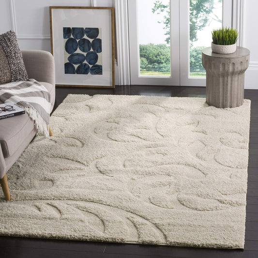 SAFAVIEH Florida Shag Collection Accent Rug - 3'3" x 5'3", Creme & Creme, Non-Shedding & Easy Care, 1.2-inch Thick Ideal for High Traffic Areas in Foyer, Living Room, Bedroom (SG468-1111)