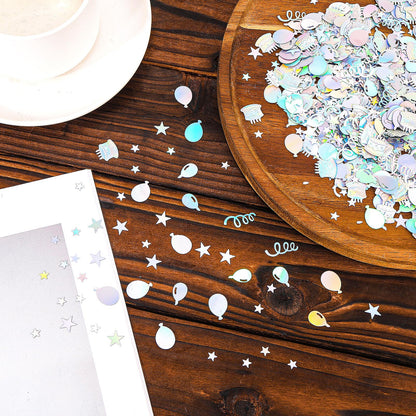 Gosknor 600pcs Birthday Confetti, Metallic Birthday Table Scatter Iridescent Party Confetti for DIY Crafts Cake Balloons Stars Ribbons Shapes Festive Table Decoration
