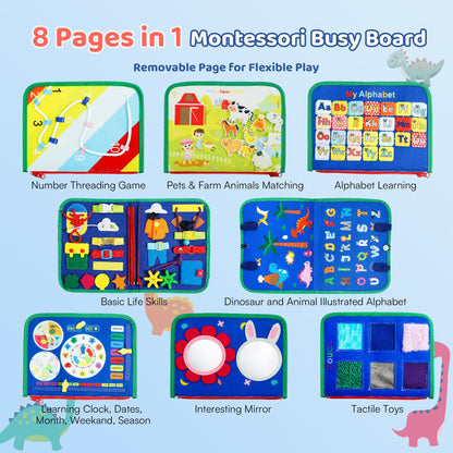 Tilhumt Montessori Screwdriver Board Set with 8 in 1 Toddler Busy Board Book, for 3-5 Toddlers for Travel Quiet Learning Sensory Toys, Felt Busy Book for Baby Educational Activities Fine Motor Skills