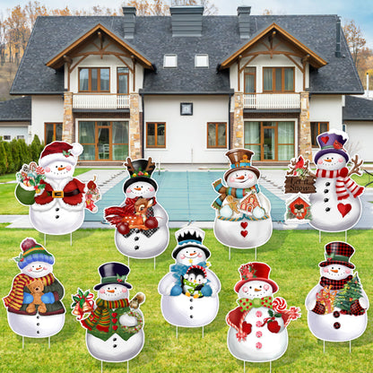 TREWAVE 9 Pcs Christmas Yard Signs with Stakes - Snowman Yard Stakes - Winter Outdoor Christmas Yard Decorations - Holiday Garden Signs for Lawn Pathway Outside Decor