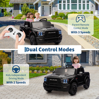 GarveeLife 24V Ride on Toys Licensed RAM 2500, 2 Seater Ride on Truck w/Remote Control, Spacious Truck Bed, 3 Speed, LED Lights, Suspension, Birthday Xmas Gifts for Boys Girls