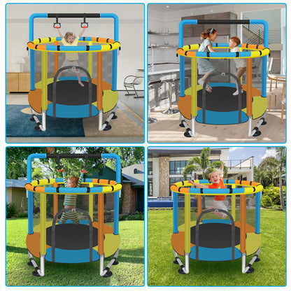 Toddler Trampoline for Kids Ages 1-8, 55'' Small Trampoline with Safety Enclosure Net & Adjustable Gymnastics Bar, Indoor & Outdoor Baby Mini Trampolines, Birthday Gifts for Children & Boys & Girls