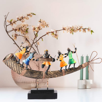 SHILP KATHA Handmade Antique Decorative Showpiece in Iron for Home décor — Home Decoration Gift Items for Living Room Bedroom House Warming | Bastar Tribal Art Dance (17 inch, Wrought Iron)