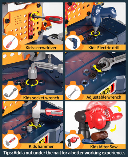 Deejoy Kids Tool Bench with Electric Drill and Engineer Vest, 3-in-1 Toddler Workbench and Costume Set, Construction Toys for Boys 3-5, Engineering Role Play Kit for Toddlers Age 3 4 5 6