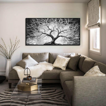 Black and White Wall Art for Bedroom - Black Framed Tree Canvas Wall Art for Living Room Size 24" x 48"