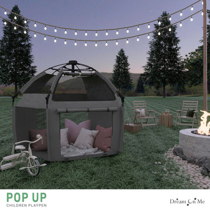 Dream On Me Pop-Up Children Playpen, Instant One-Hand Open & Fold, Breathable Mesh Sides, Zipper Security Gate & Travel Carry Bag, Compact Indoor/Outdoor Baby Play Yard with Canopy - Charcoal