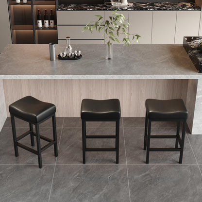 Monhey 30 Inch Bar Stools Set of 2 - Counter Height Bar Stools with Soft Leather Seat, 300LB Heavy Duty Backless Padded Barstool Chair Easy Assembly for Modern Kitchen Island Counter (Black)